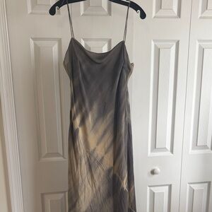 Tahari Olive Taupe Cowl Slip Midi Dress